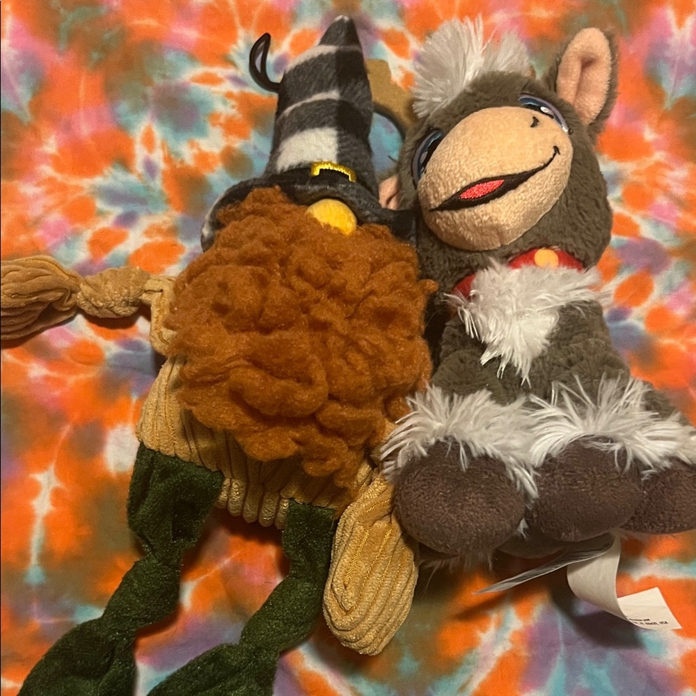 Plush Dog Squeaky Toy - Brown & Orange